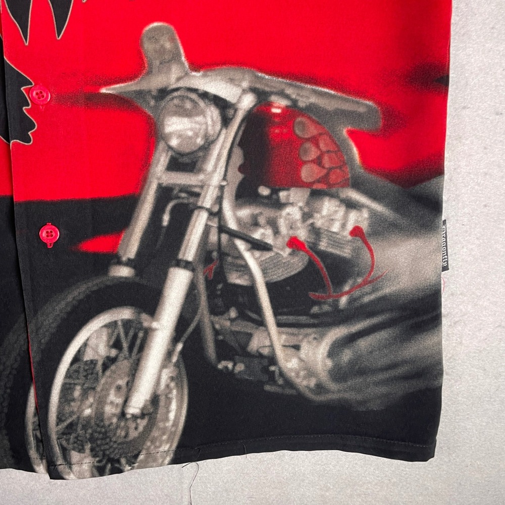 Dragonfly Motorcycle Button Up Shirt Graphic Print Short Sleeve Red L - Picture 4 of 9